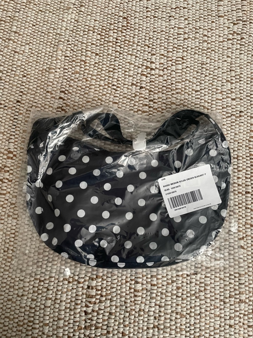 BAGGU Medium Nylon Crescent Bag Black + White Polka Dot